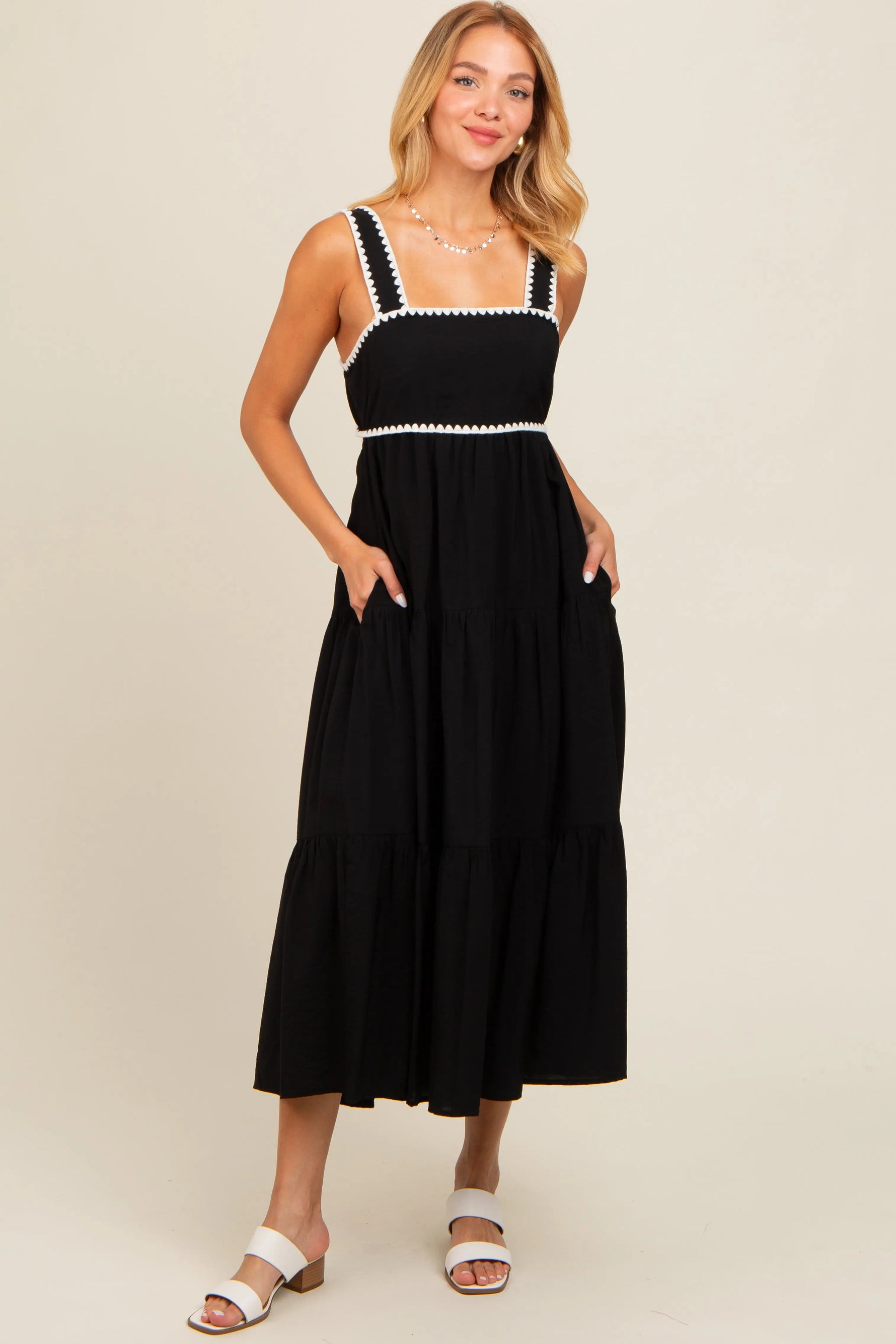 PinkBlush PinkBlush Maternity Midi Dress with Scallop Trim for Stylish Moms-to-Be - Apparel & Accessories > Clothing > Maternity Clothing > Maternity Dresses Apparel & Accessories > Clothing > Dresses