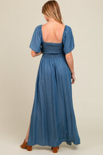 Blue Chambray Smocked Maternity Maxi Dress by PinkBlush at Everetts Place