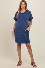 Navy Ribbed Rolled Cuff Maternity Dress by PinkBlush at Everetts Place