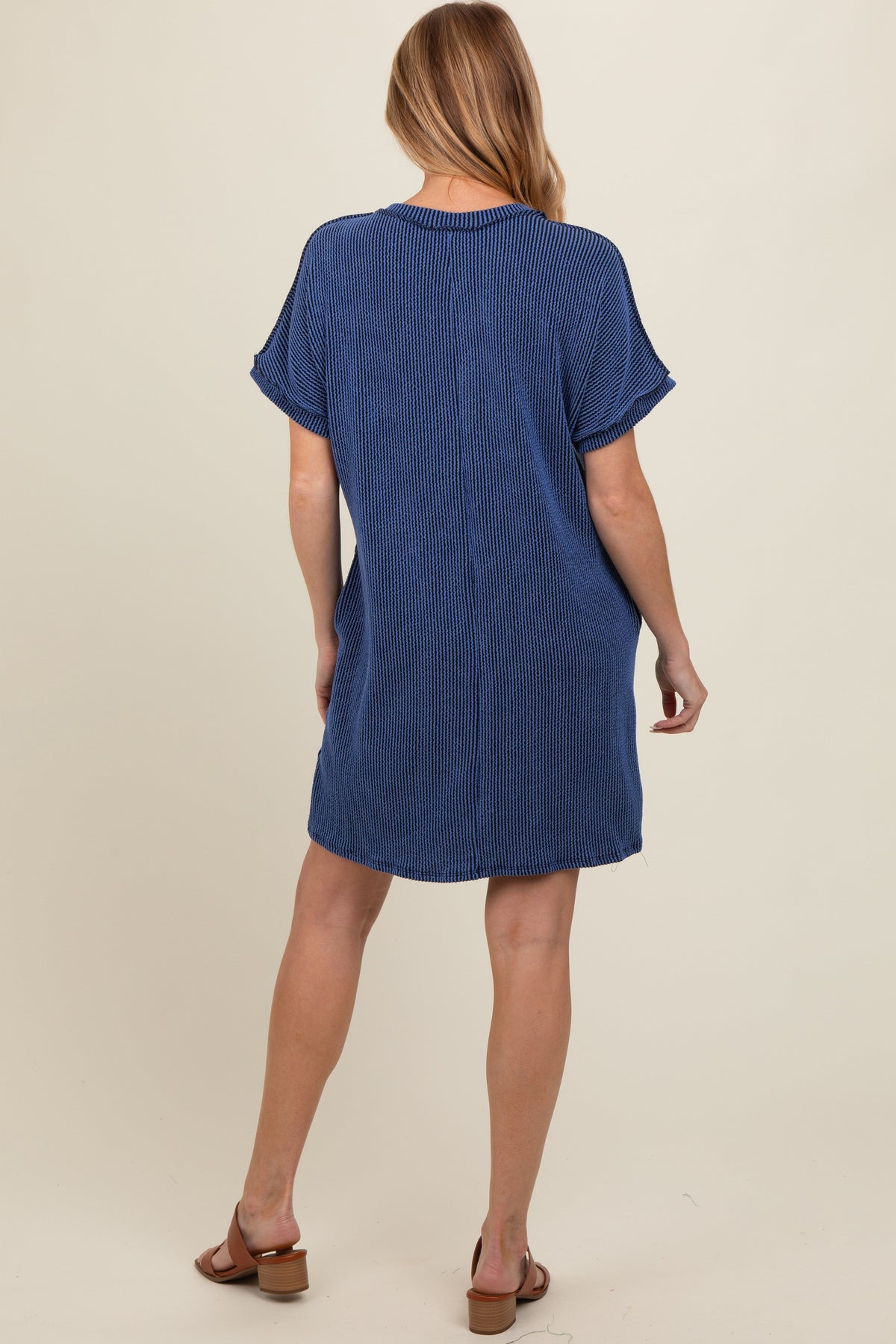Navy Ribbed Rolled Cuff Maternity Dress by PinkBlush at Everetts Place