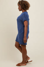 Navy Ribbed Rolled Cuff Dress by PinkBlush at Everetts Place