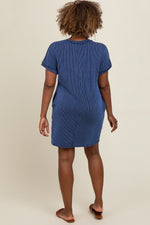 Navy Ribbed Rolled Cuff Dress by PinkBlush at Everetts Place