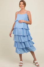 PinkBlush Blue Tiered Maternity Midi Dress for Comfortable Expecting Mothers - Apparel & Accessories > Clothing > Dresses