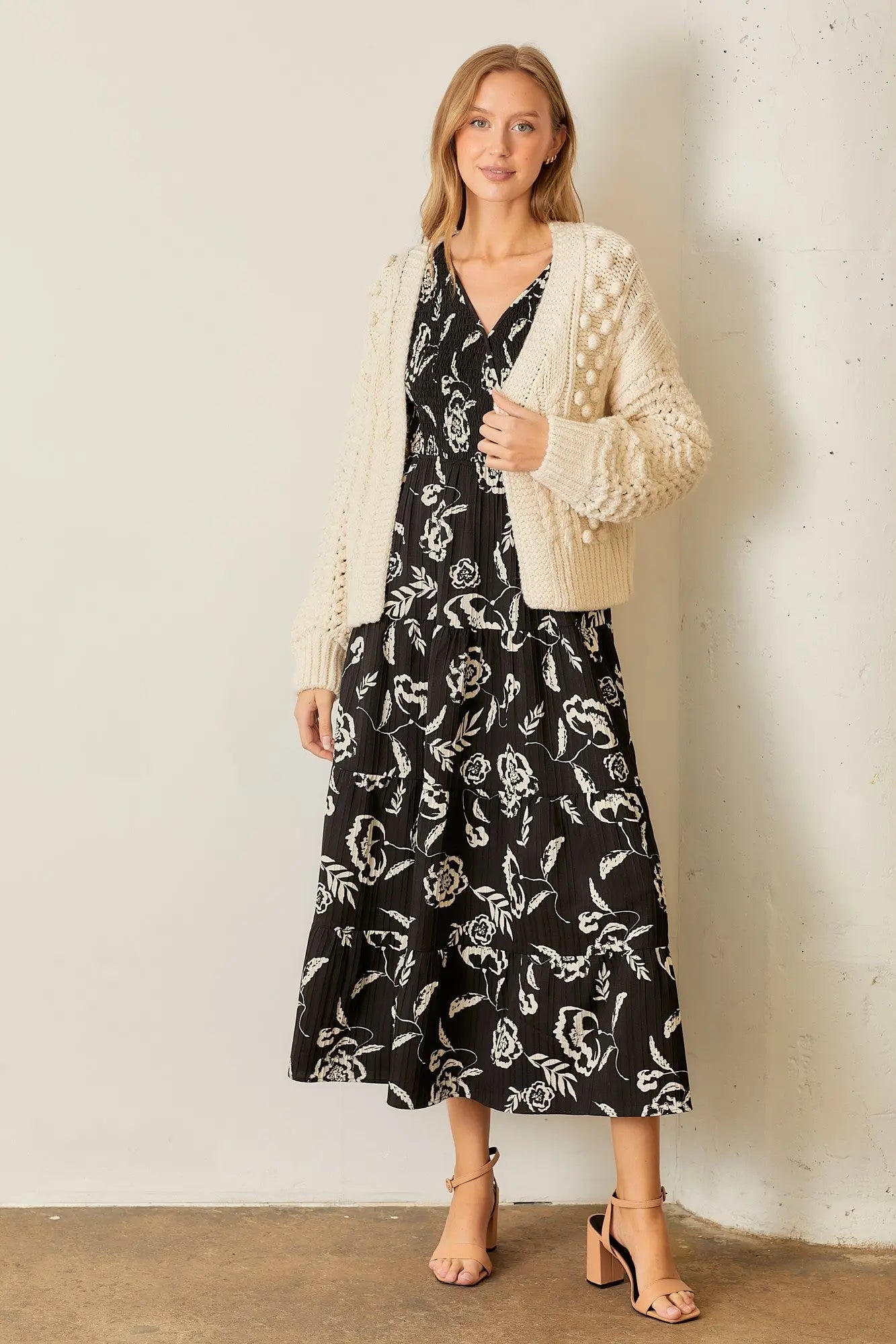 PinkBlush Elegant Black Floral Smocked Tiered Dress for Fashionable Women - Apparel & Accessories > Clothing > Dresses