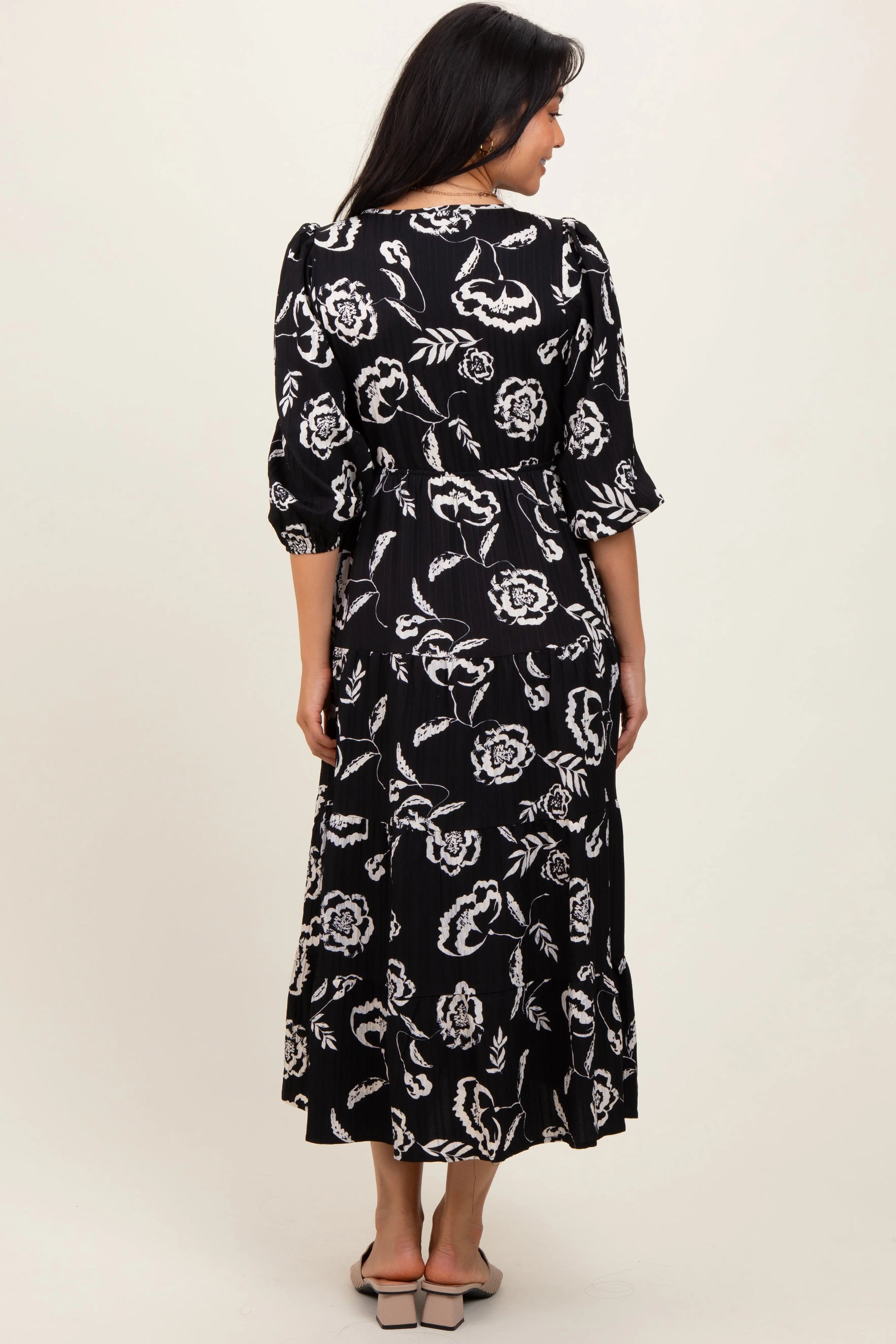 PinkBlush Elegant Black Floral Smocked Tiered Dress for Fashionable Women - Apparel & Accessories > Clothing > Dresses