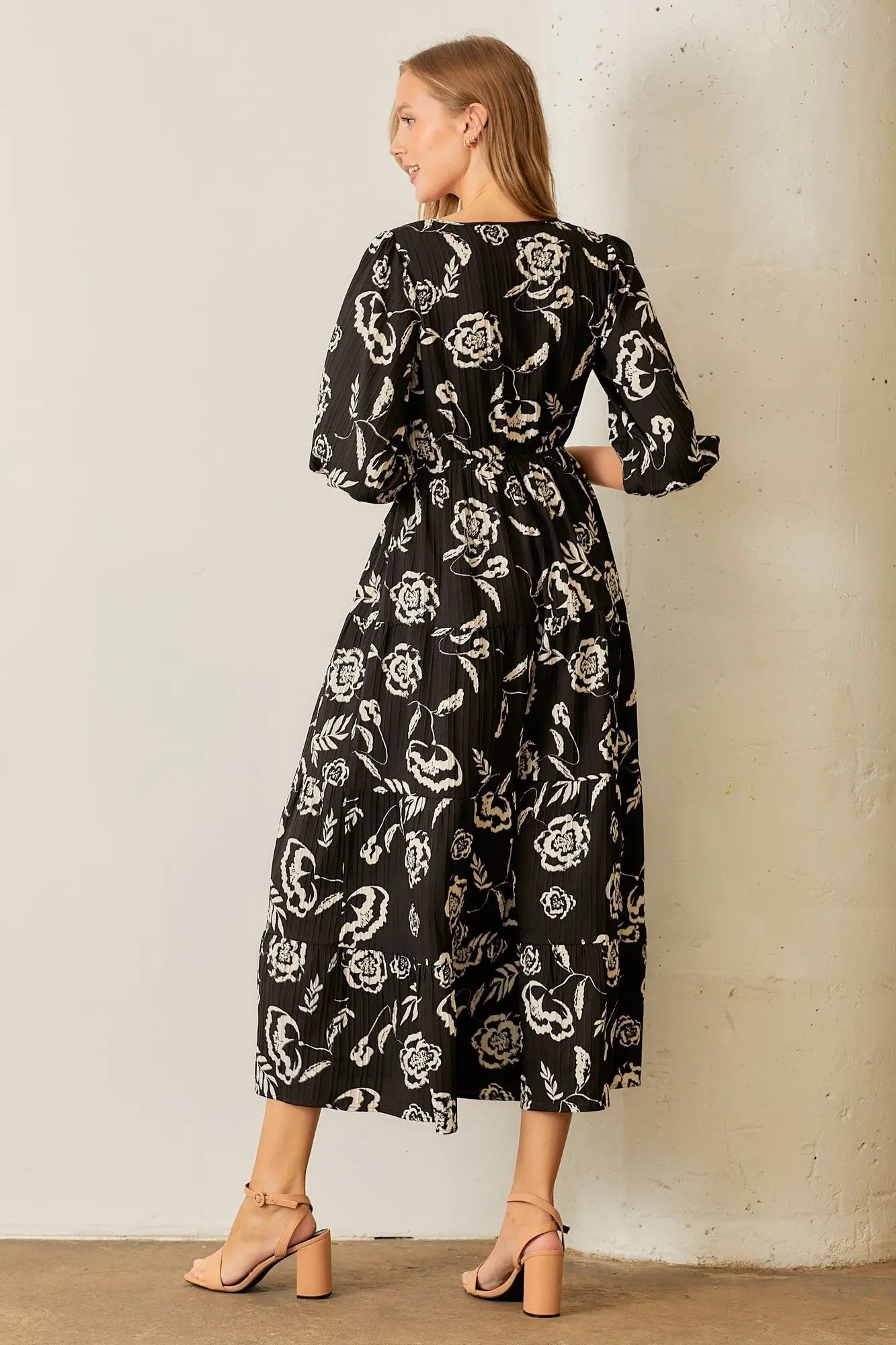 PinkBlush Elegant Black Floral Smocked Tiered Dress for Fashionable Women - Apparel & Accessories > Clothing > Dresses