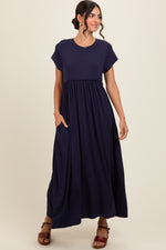 Navy Ruffle Trim Maxi Dress by PinkBlush at Everetts Place
