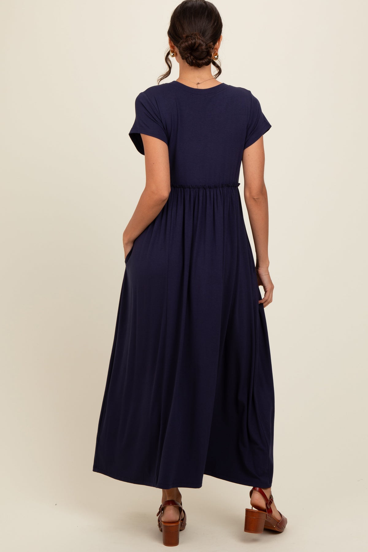 Navy Ruffle Trim Maxi Dress by PinkBlush at Everetts Place