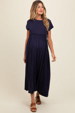 Navy Ruffle Trim Maternity Maxi Dress by PinkBlush at Everetts Place
