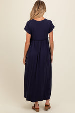 Navy Ruffle Trim Maternity Maxi Dress by PinkBlush at Everetts Place