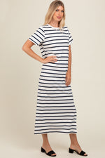 Navy Striped Side Slit Maxi Dress by PinkBlush at Everetts Place