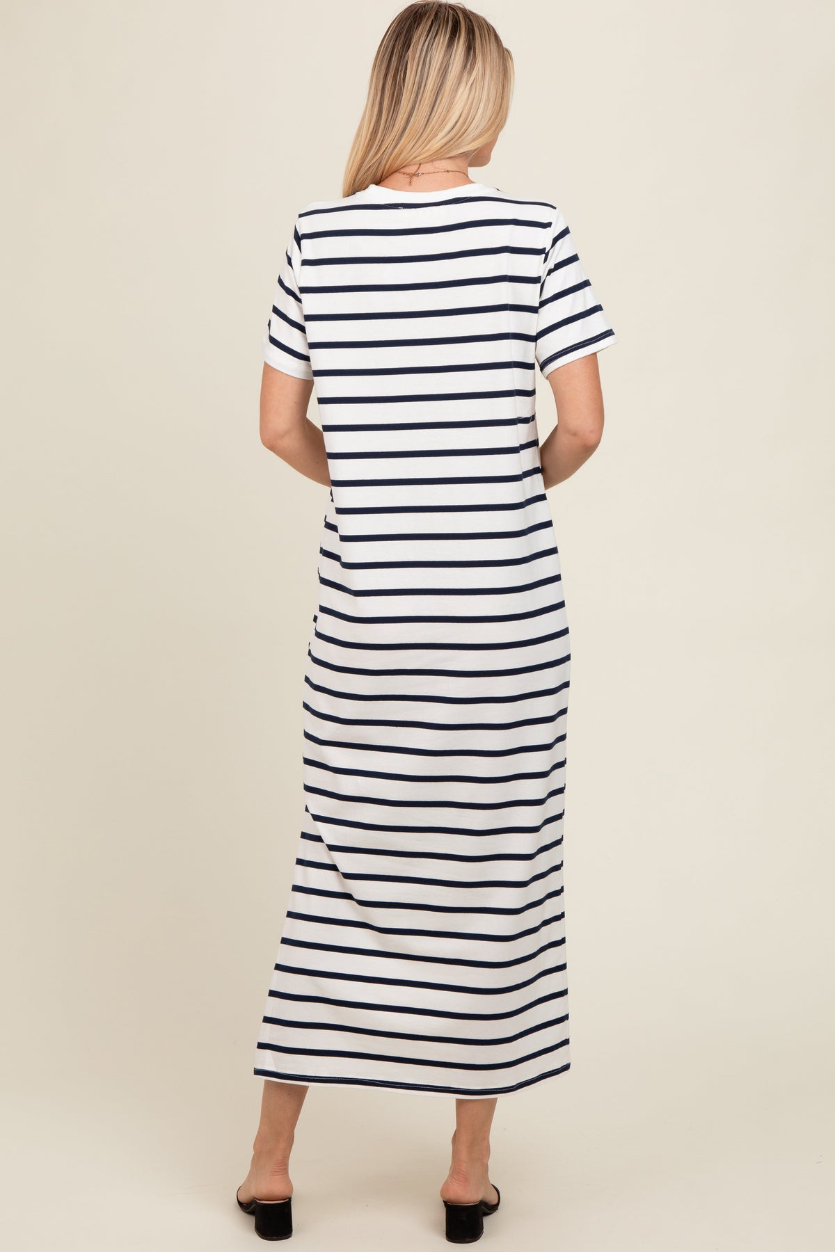 Navy Striped Side Slit Maxi Dress by PinkBlush at Everetts Place