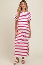 Fuchsia Striped Side Slit Maternity Maxi Dress by PinkBlush at Everetts Place