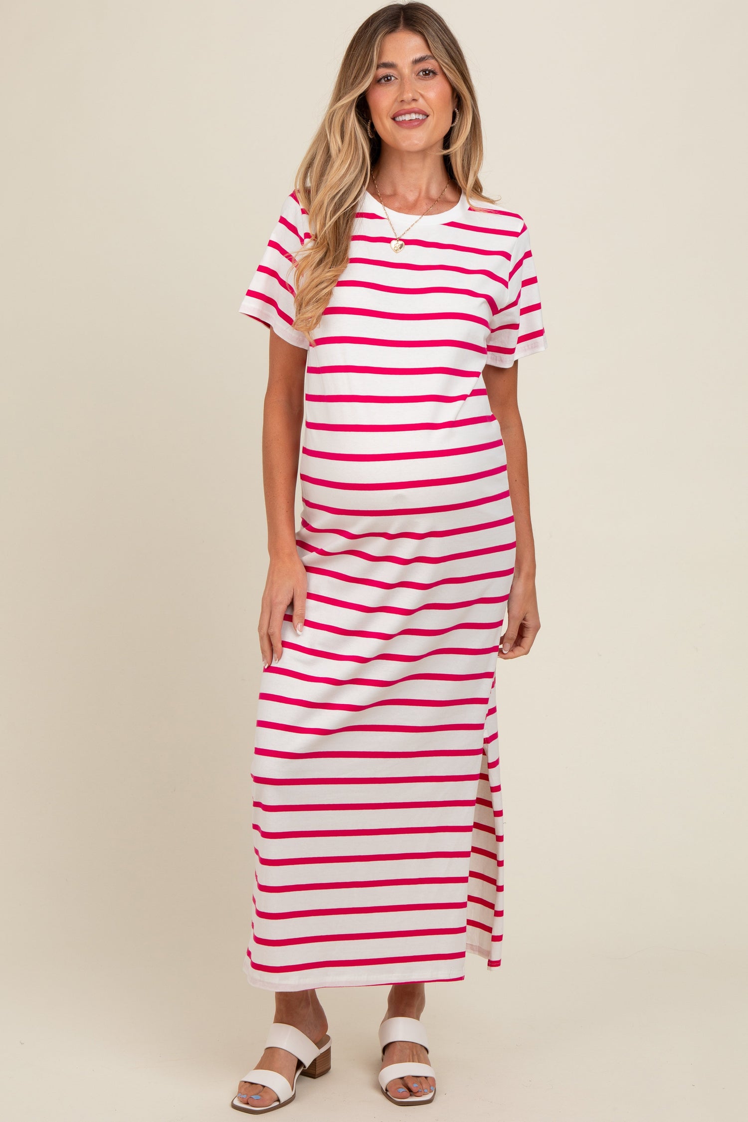 Fuchsia Striped Side Slit Maternity Maxi Dress by PinkBlush at Everetts Place