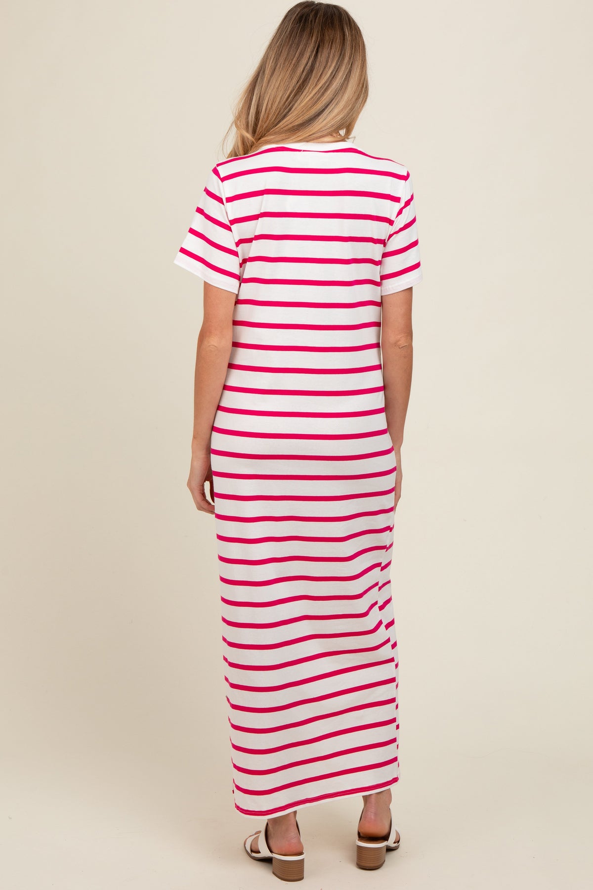 Fuchsia Striped Side Slit Maternity Maxi Dress by PinkBlush at Everetts Place