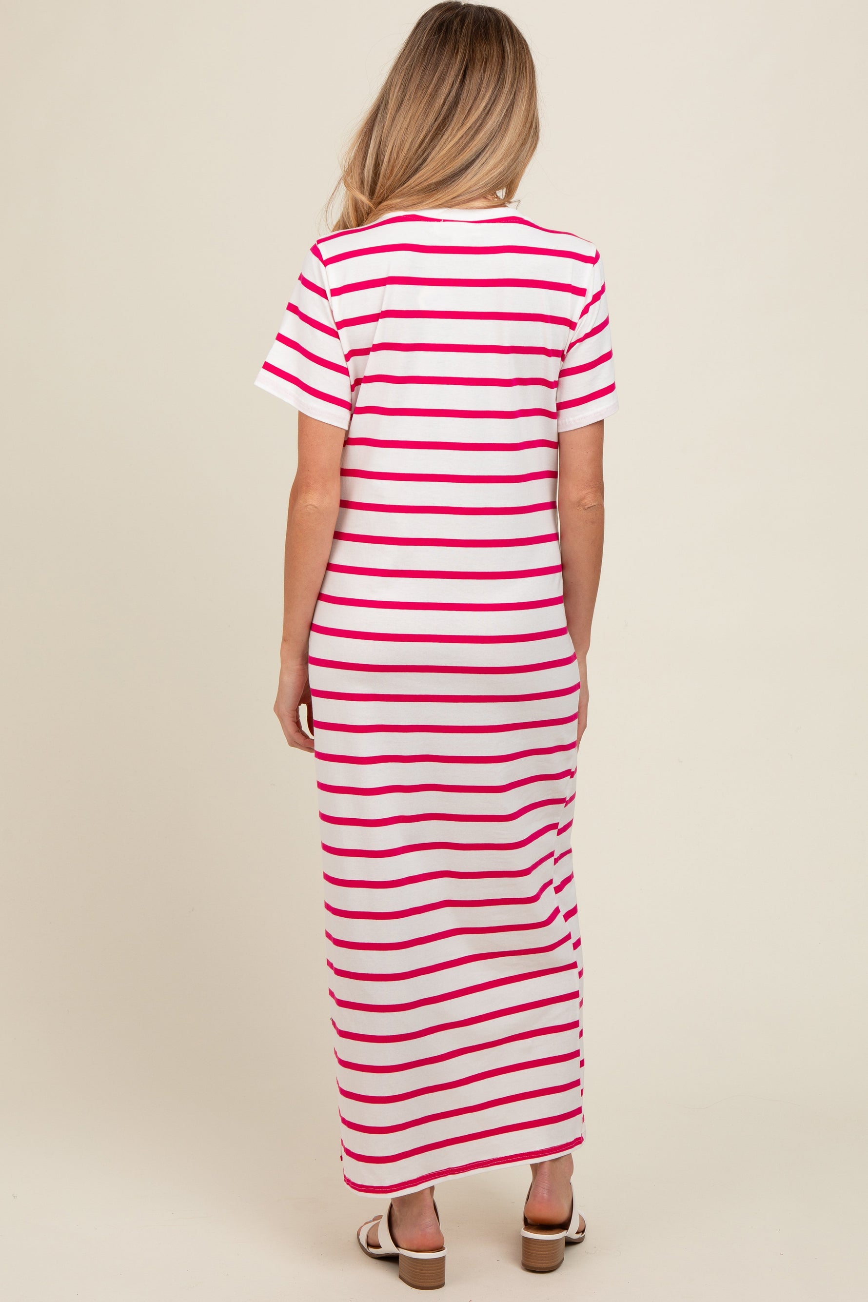 Fuchsia Striped Side Slit Maternity Maxi Dress by PinkBlush at Everetts Place