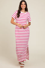 Fuchsia Striped Side Slit Maternity Maxi Dress by PinkBlush at Everetts Place