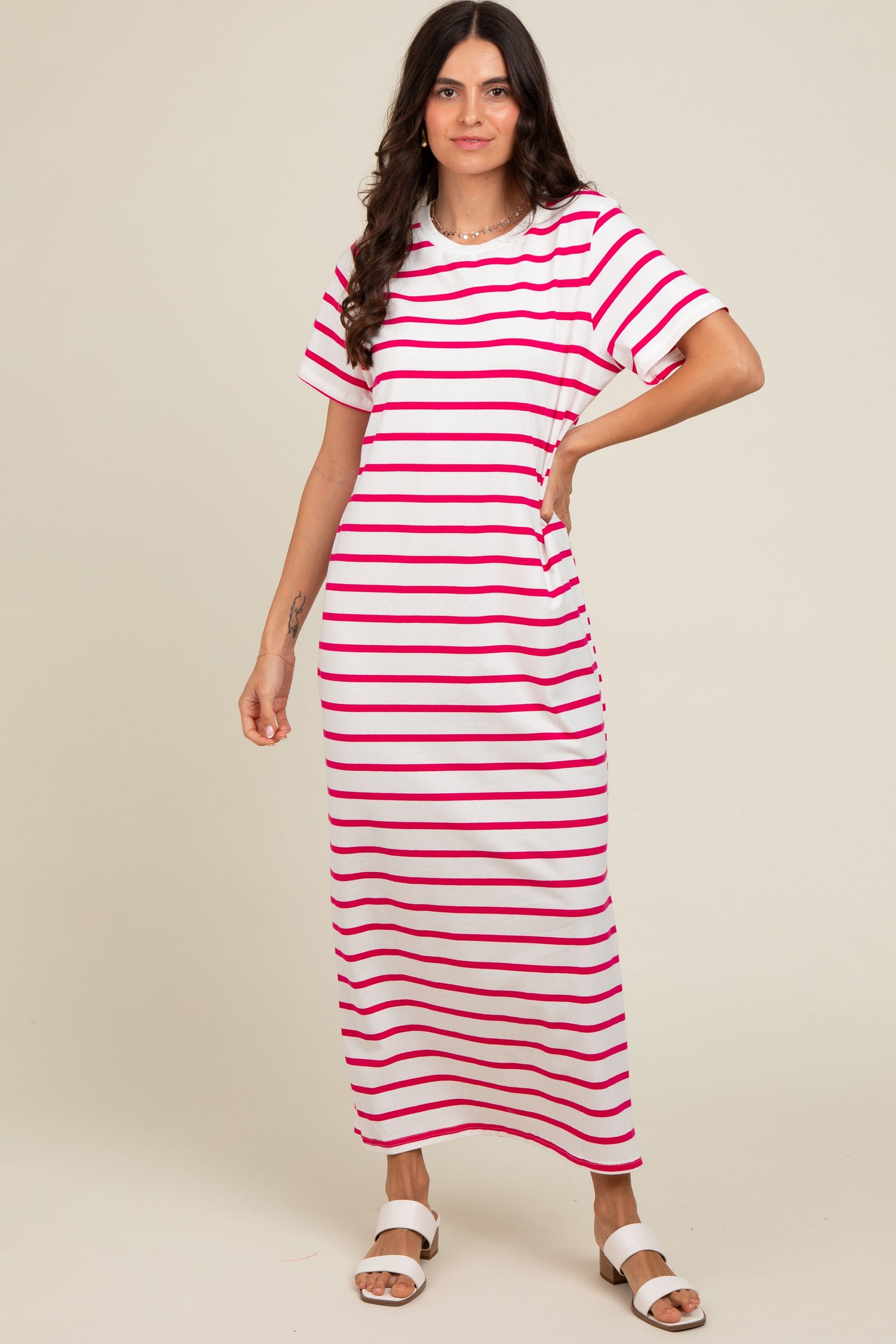 Fuchsia Striped Side Slit Maxi Dress by PinkBlush at Everetts Place