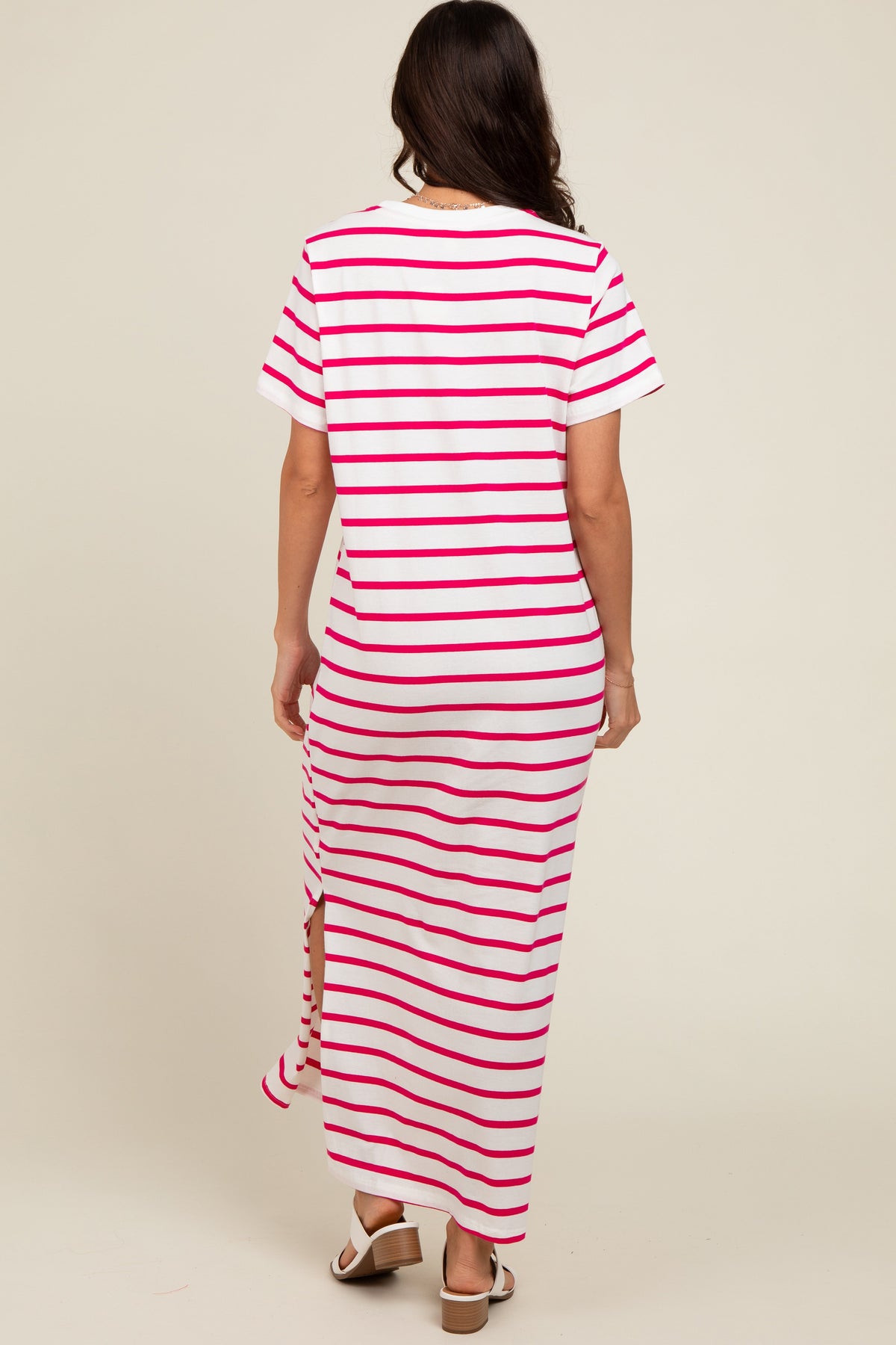 Fuchsia Striped Side Slit Maxi Dress by PinkBlush at Everetts Place