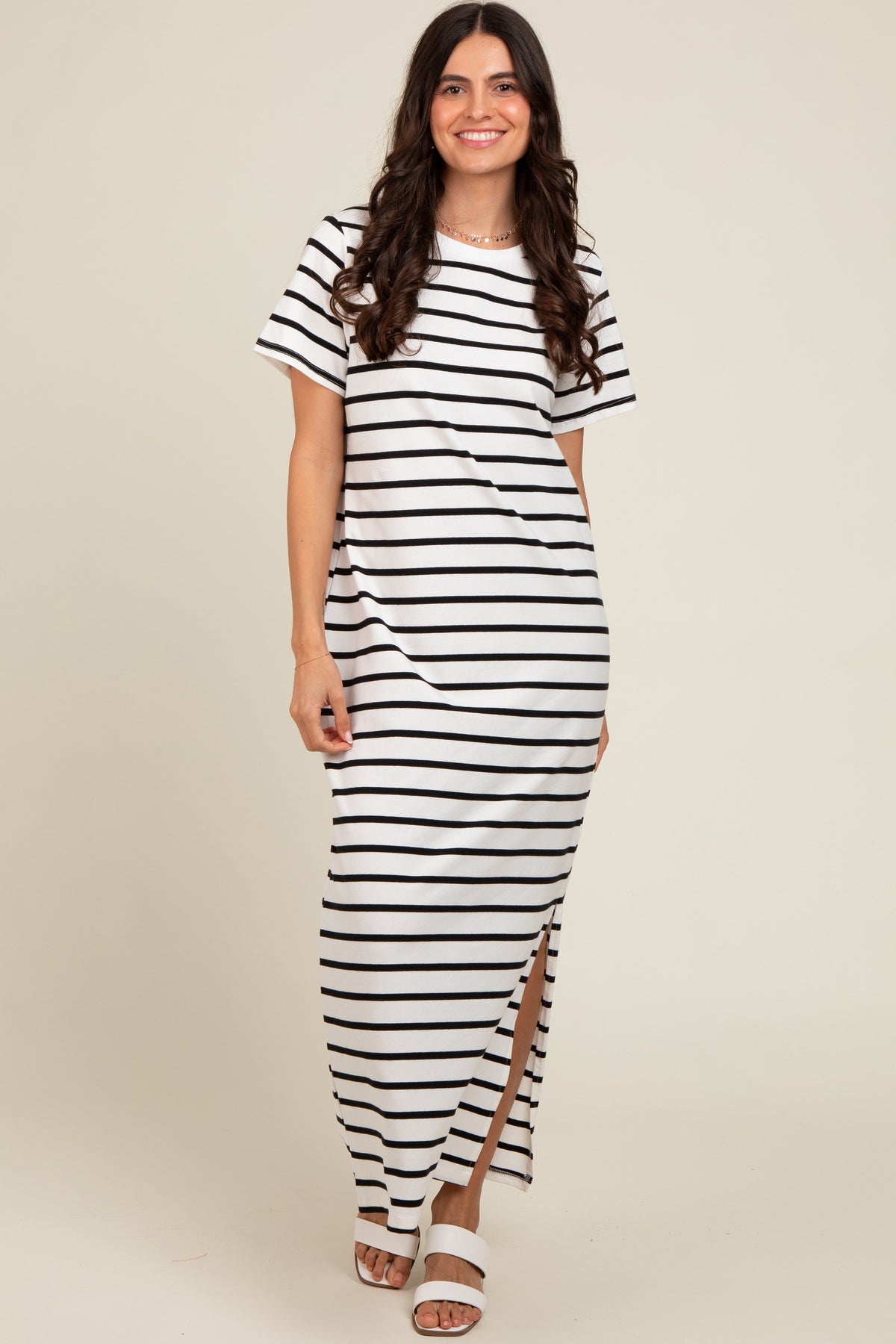 White Striped Side Slit Maxi Dress by PinkBlush at Everetts Place