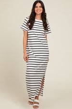 White Striped Side Slit Maxi Dress by PinkBlush at Everetts Place