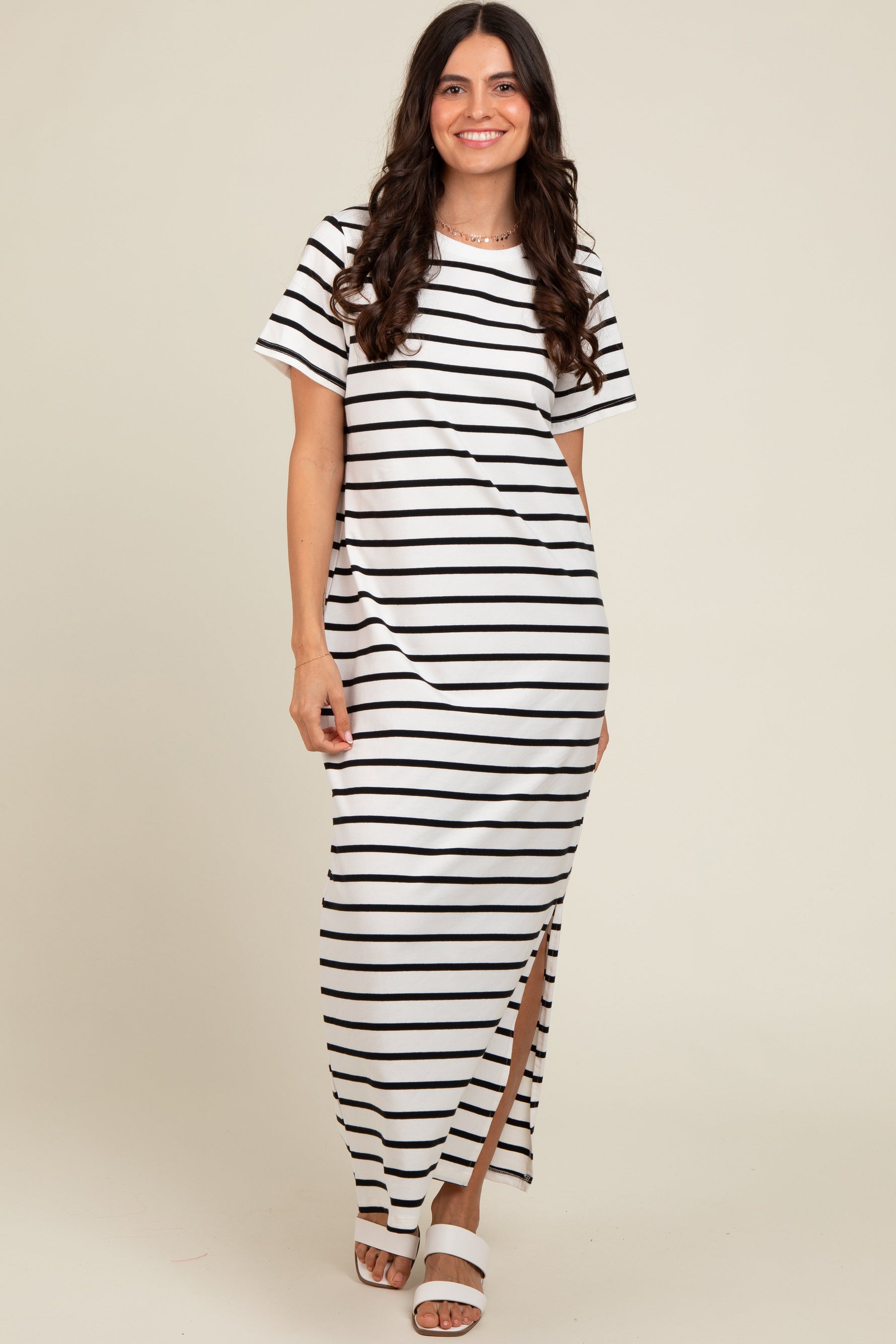 White Striped Side Slit Maxi Dress by PinkBlush at Everetts Place