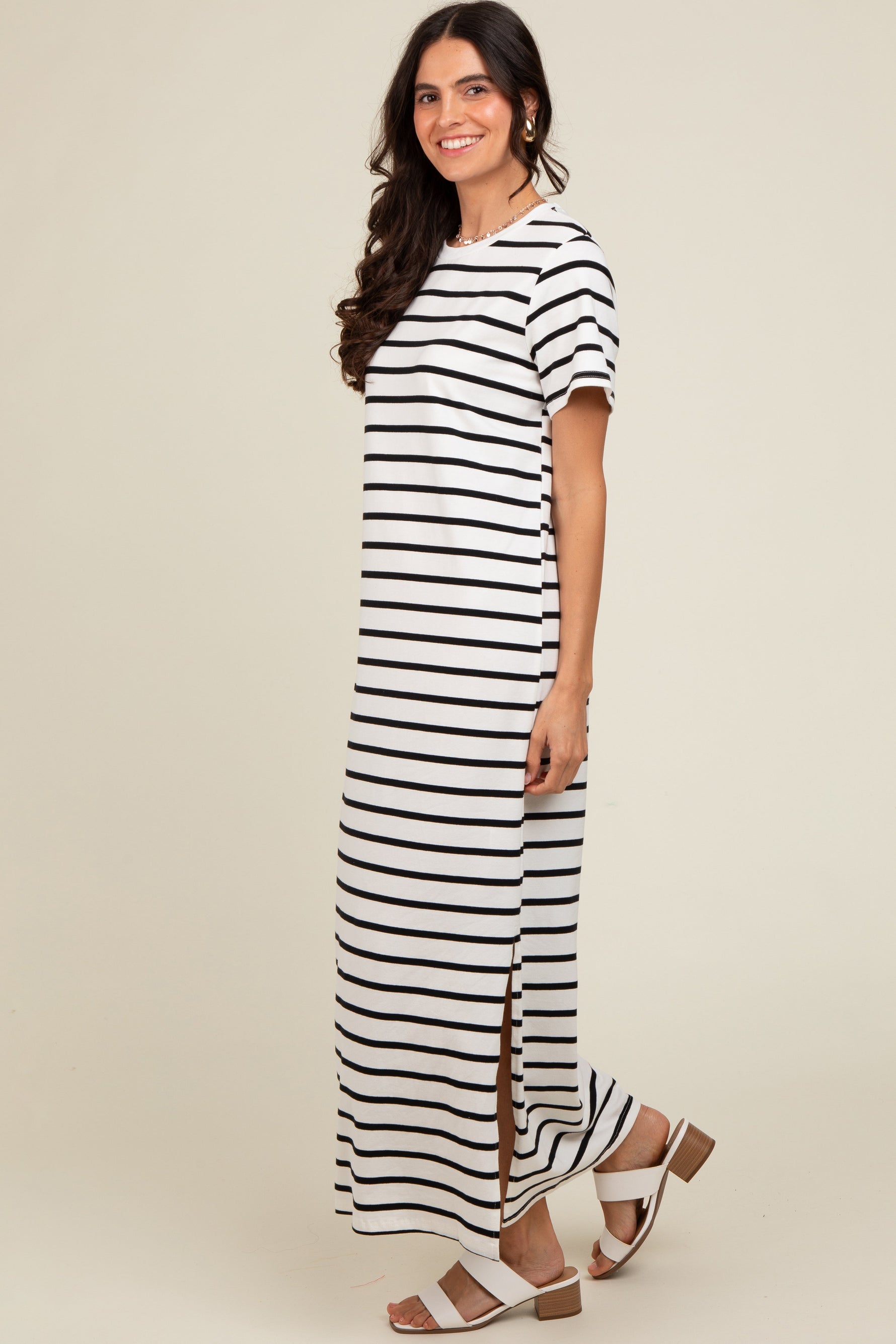 White Striped Side Slit Maxi Dress by PinkBlush at Everetts Place
