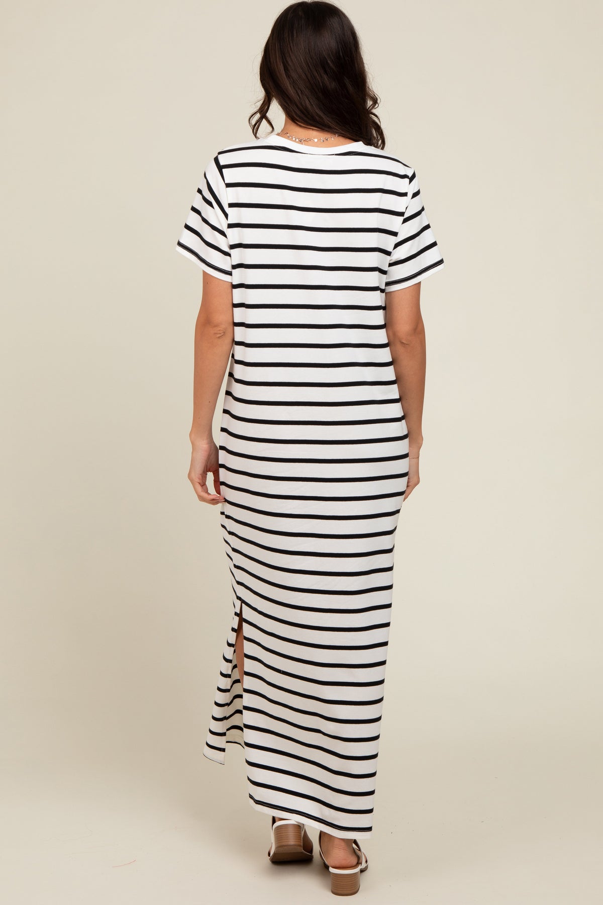 White Striped Side Slit Maxi Dress by PinkBlush at Everetts Place