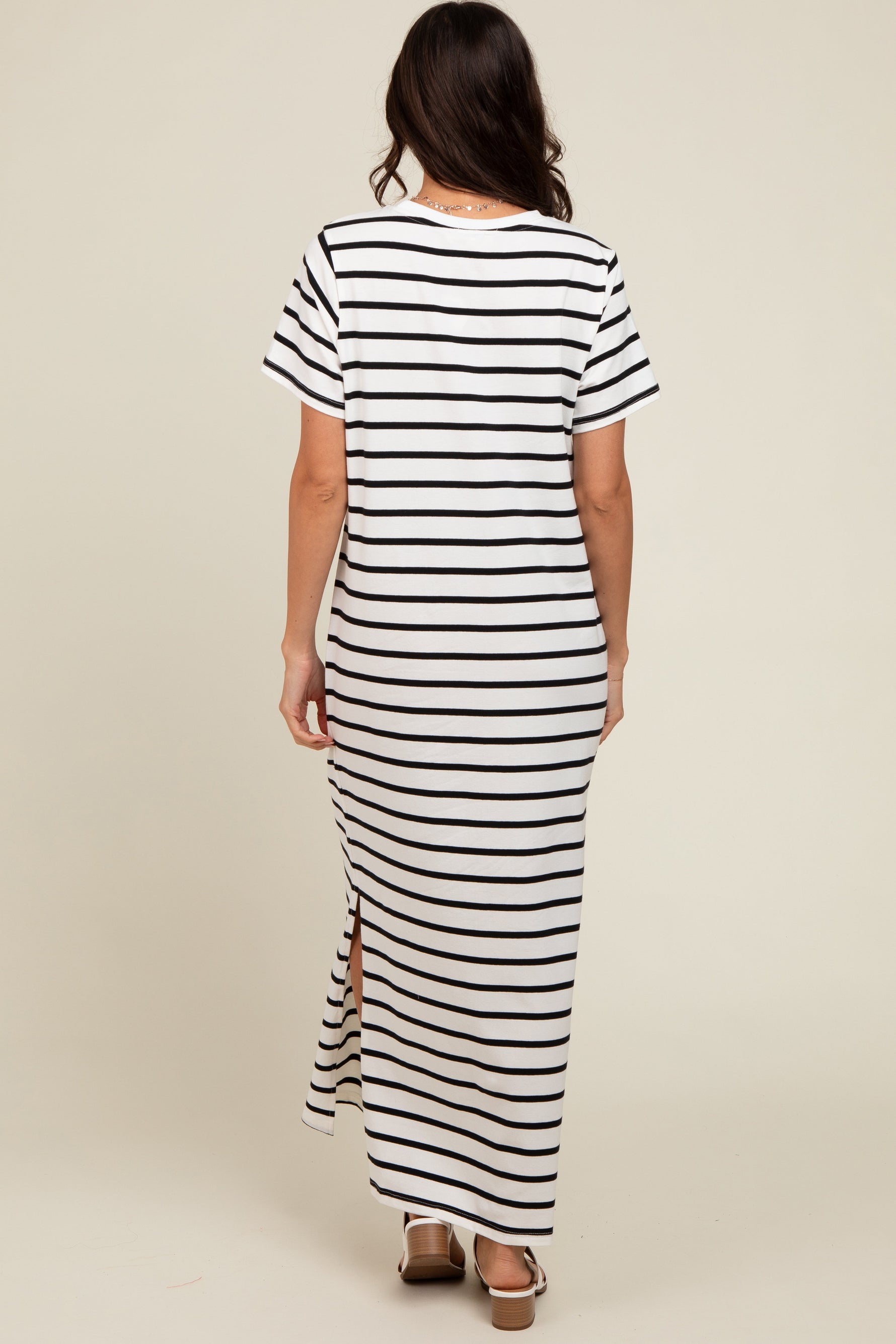White Striped Side Slit Maxi Dress by PinkBlush at Everetts Place