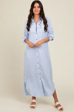 Light Blue Striped Button Down Maternity Maxi Dress by PinkBlush at Everetts Place