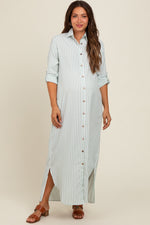 Light Olive Striped Button Down Maternity Maxi Dress by PinkBlush at Everetts Place