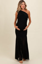 Ruched Mesh One Shoulder Maternity Maxi Dress by PinkBlush