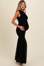 Ruched Mesh One Shoulder Maternity Maxi Dress by PinkBlush