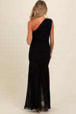 Ruched Mesh One Shoulder Maternity Maxi Dress by PinkBlush