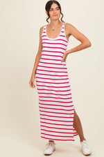 Fuchsia Striped Sleeveless Side Slit Maternity Maxi Dress PinkBlush 