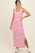 Fuchsia Striped Sleeveless Side Slit Maternity Maxi Dress by PinkBlush at Everetts Place