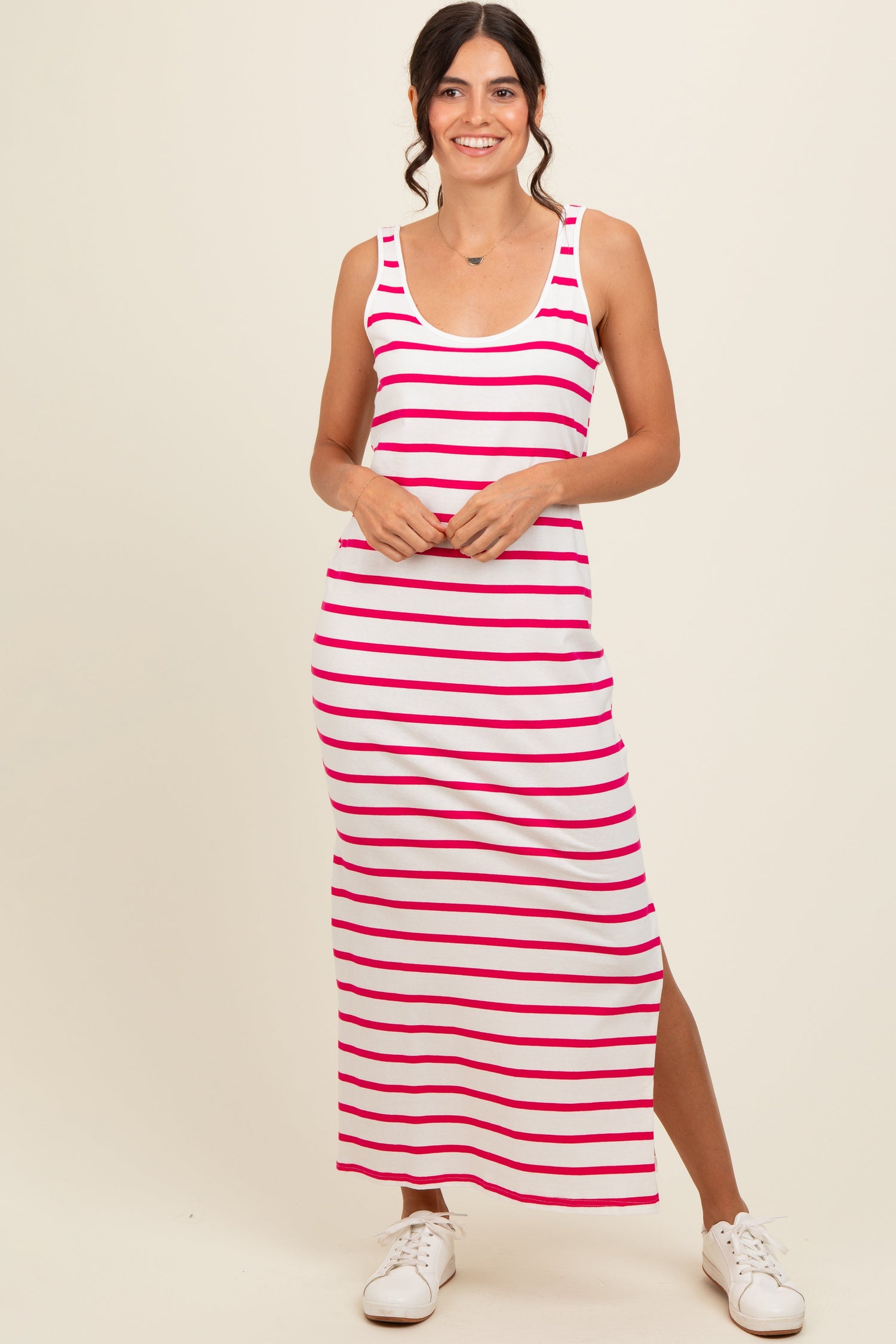 Fuchsia Striped Sleeveless Side Slit Maxi Dress by PinkBlush at Everetts Place