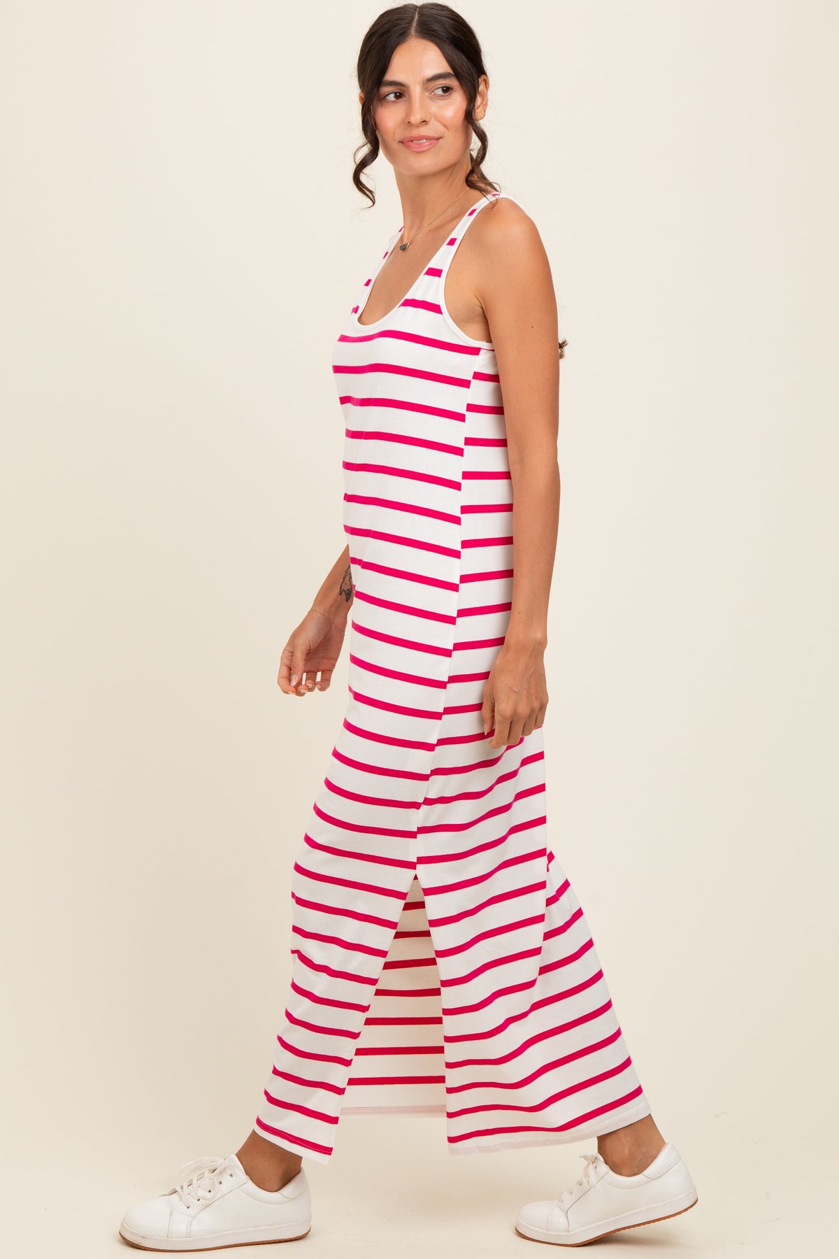 Fuchsia Striped Sleeveless Side Slit Maxi Dress by PinkBlush at Everetts Place