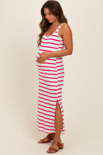 Fuchsia Striped Sleeveless Side Slit Maternity Maxi Dress by PinkBlush at Everetts Place