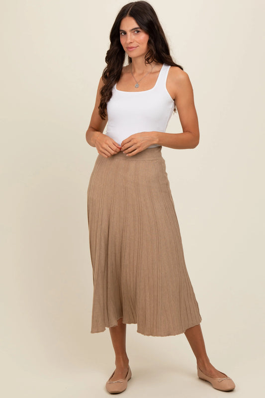 Mocha Ribbed Knit A Line Midi Skirt for Women PinkBlush