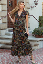 Black Floral Deep V-Neck Tiered Maternity Maxi Dress by PinkBlush at Everetts Place