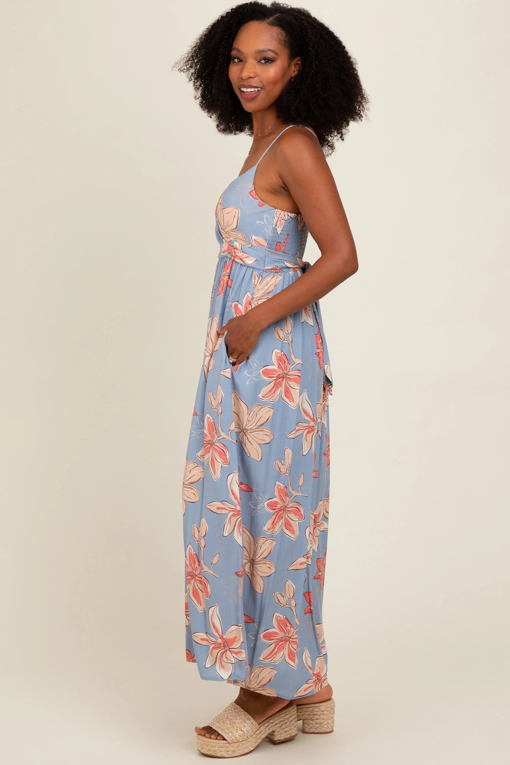 PinkBlush Elegant Blue Floral Maxi Dress with Crossover Neckline for Casual Wear - Apparel & Accessories > Clothing > Dresses