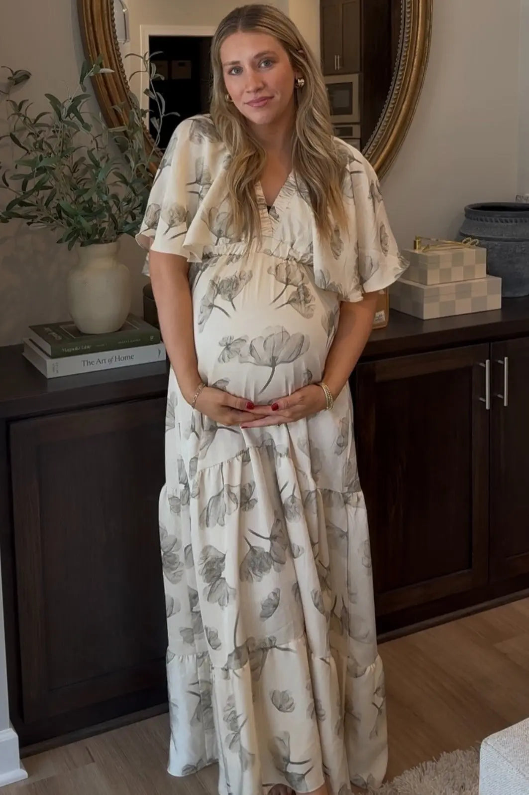 PinkBlush Elegant Floral Maternity Maxi Dress with Deep V Neck for Expecting Mothers - Apparel & Accessories > Clothing > Dresses
