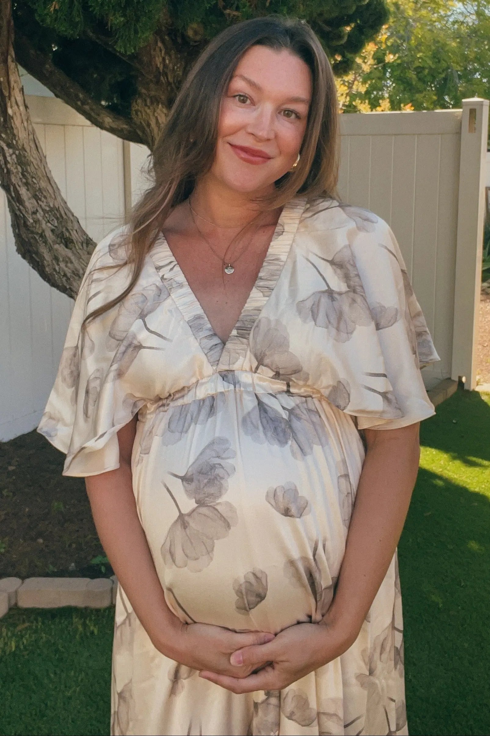 PinkBlush Elegant Floral Maternity Maxi Dress with Deep V Neck for Expecting Mothers - Apparel & Accessories > Clothing > Dresses
