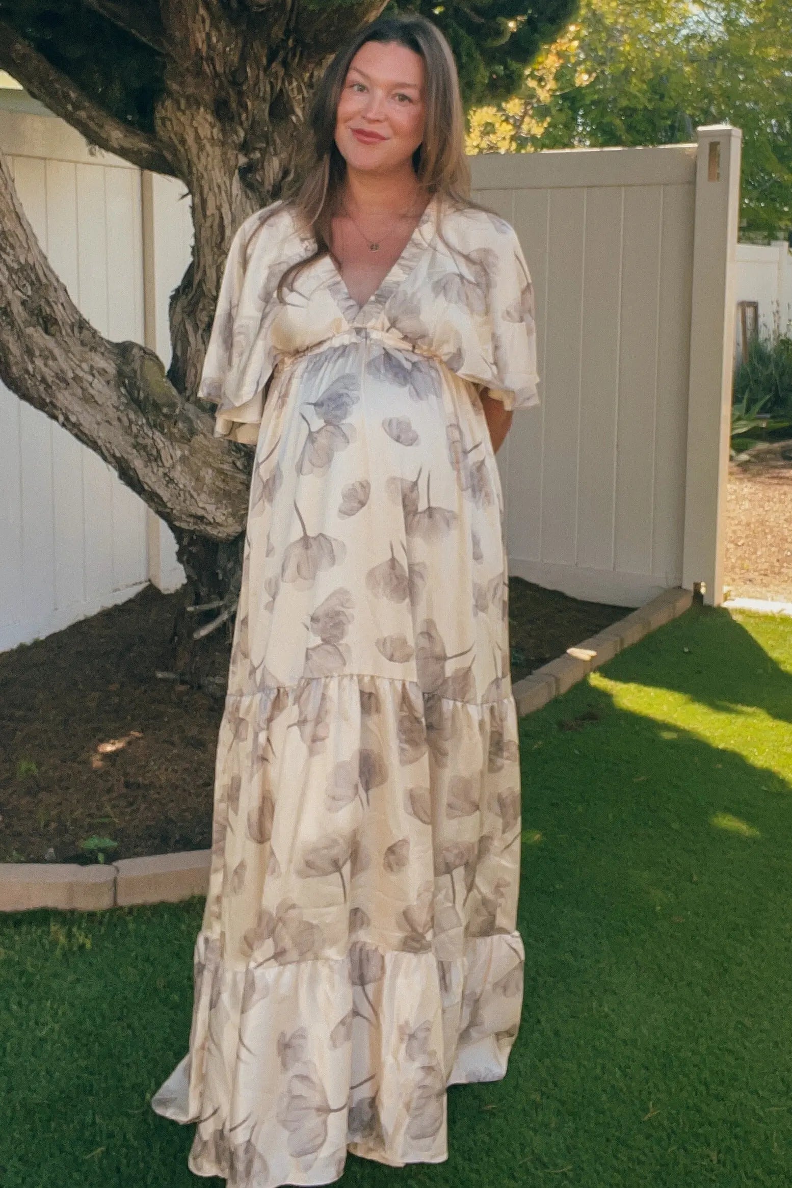 PinkBlush Elegant Floral Maternity Maxi Dress with Deep V Neck for Expecting Mothers - Apparel & Accessories > Clothing > Dresses