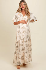 PinkBlush Elegant Floral Maternity Maxi Dress with Deep V Neck for Expecting Mothers - Apparel & Accessories > Clothing > Dresses