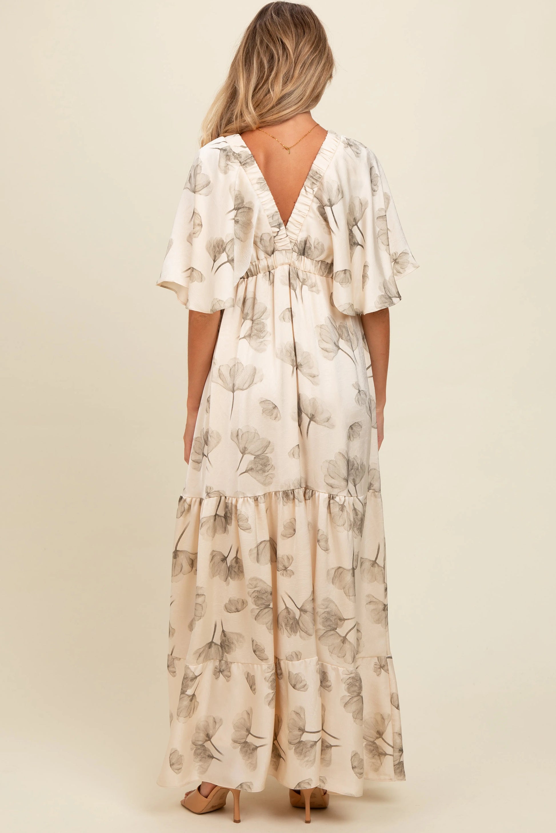 PinkBlush Elegant Floral Maternity Maxi Dress with Deep V Neck for Expecting Mothers - Apparel & Accessories > Clothing > Dresses