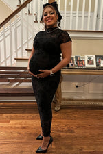 Black Floral Mesh Overlay Maternity Maxi Dress by PinkBlush (view 5 of 6)