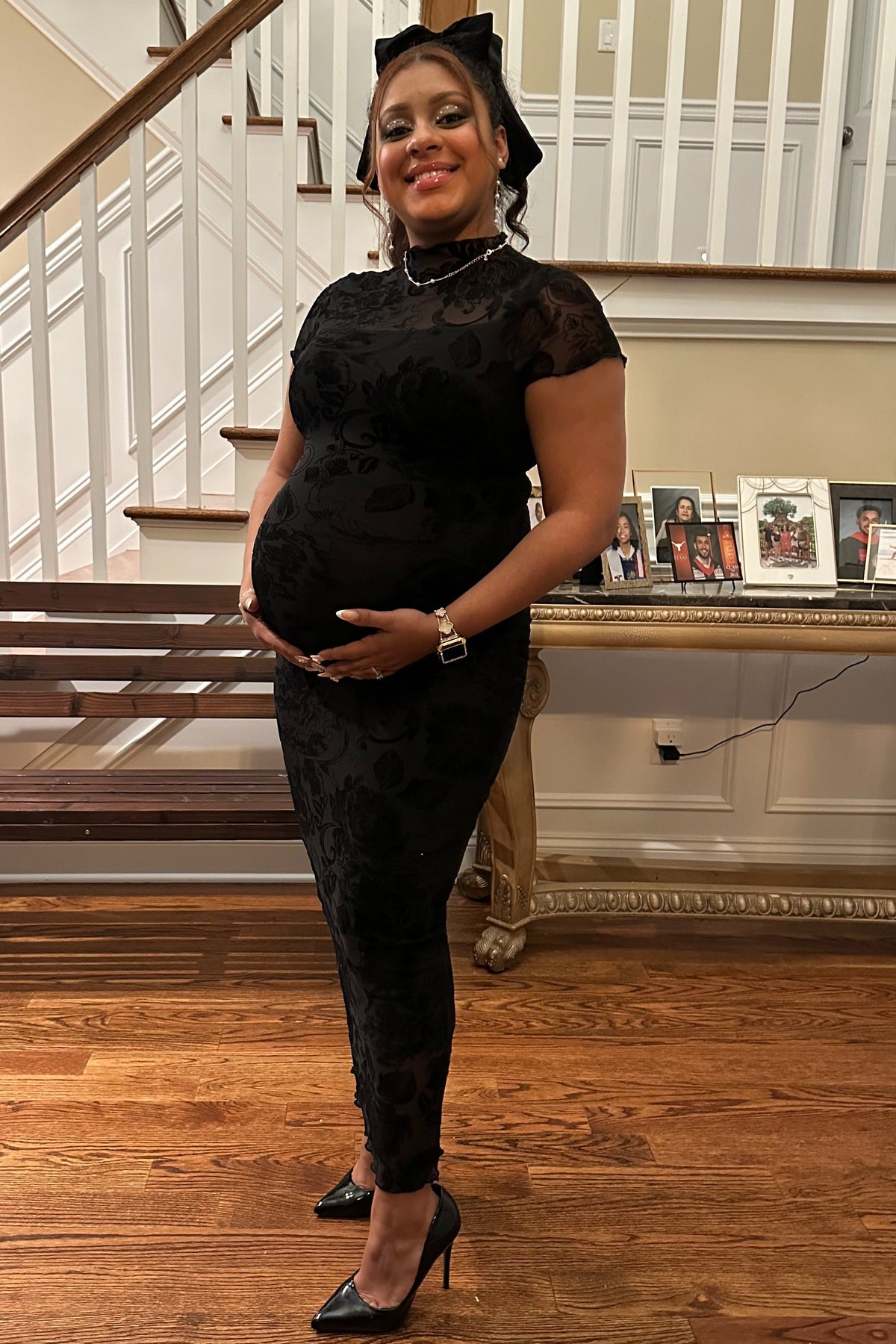 Black Floral Mesh Overlay Maternity Maxi Dress by PinkBlush (view 5 of 6)