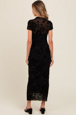 Black Floral Mesh Overlay Fitted Maxi Dress by PinkBlush (view 3 of 4)